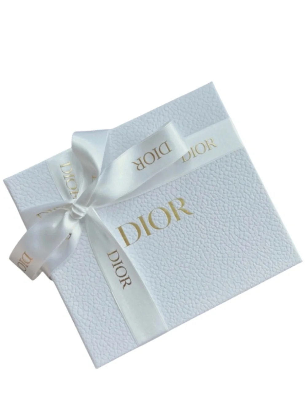 Dior Storage Box Pebbled White Gold Logo Ribbon Authentic 9 x 9 x 5 in NEW